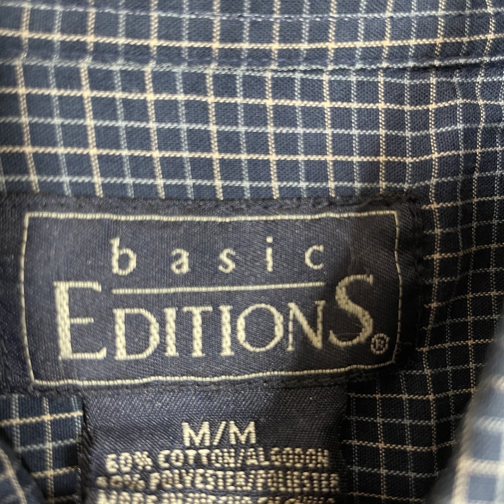 Vintage Y2K Basic Editions Shirt Blue Plaid Button Front Long Sleeve 90s Pocket - Picture 4 of 6
